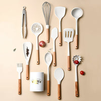 Silicone kitchen set with wooden handle