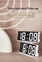 Acrylic/Mirror Digital Alarm Clock Voice Control (Powered By Battery) Table Clock Snooze Night Mode 12/24H Electronic LED Clocks