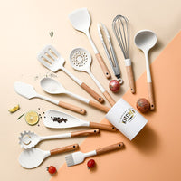 Silicone kitchen set with wooden handle