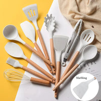 Silicone kitchen set with wooden handle