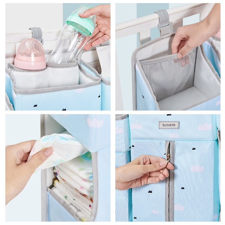 Portable waterproof baby storage organizer - crib hanging storage bag