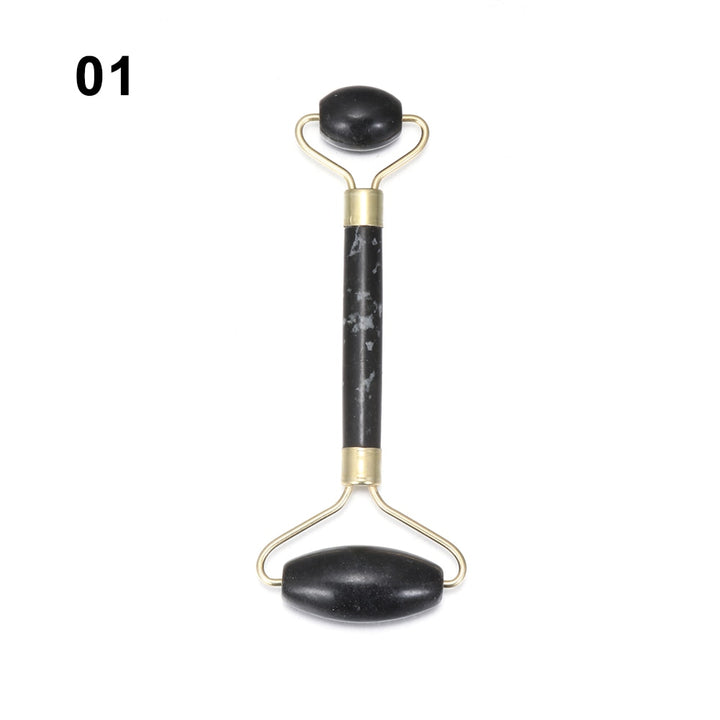 Mushroom jade stone facial roller in use