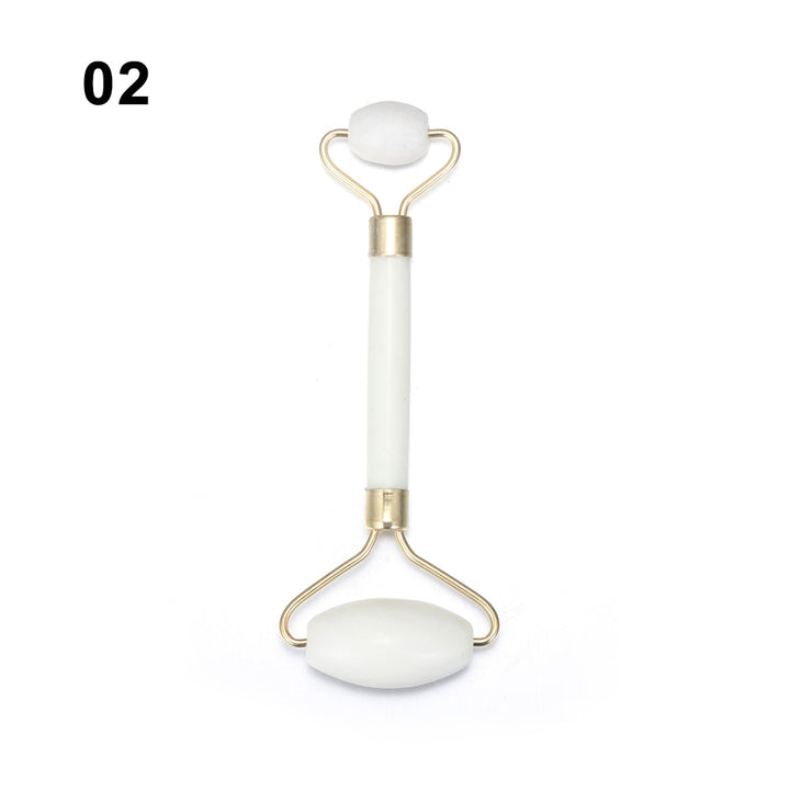 Mushroom jade stone facial roller in use
