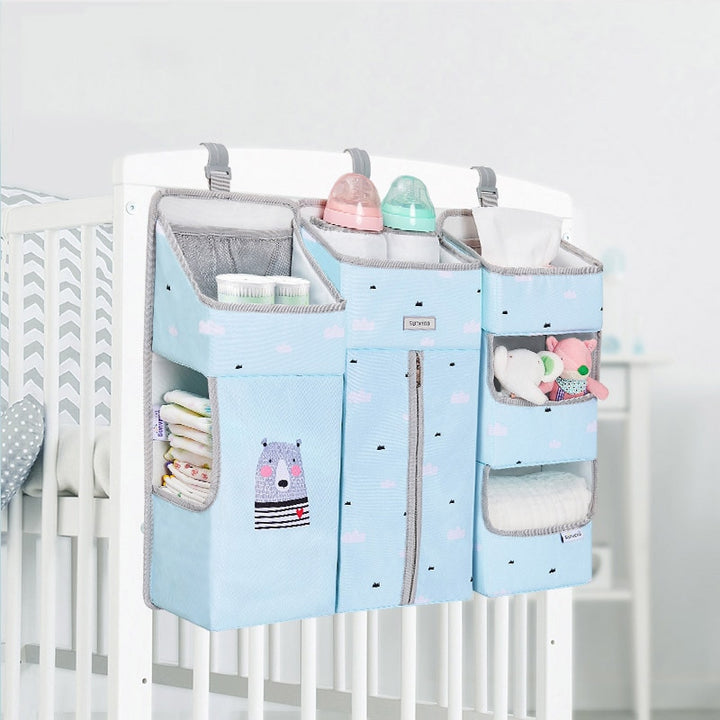 Portable waterproof baby storage organizer - crib hanging storage bag