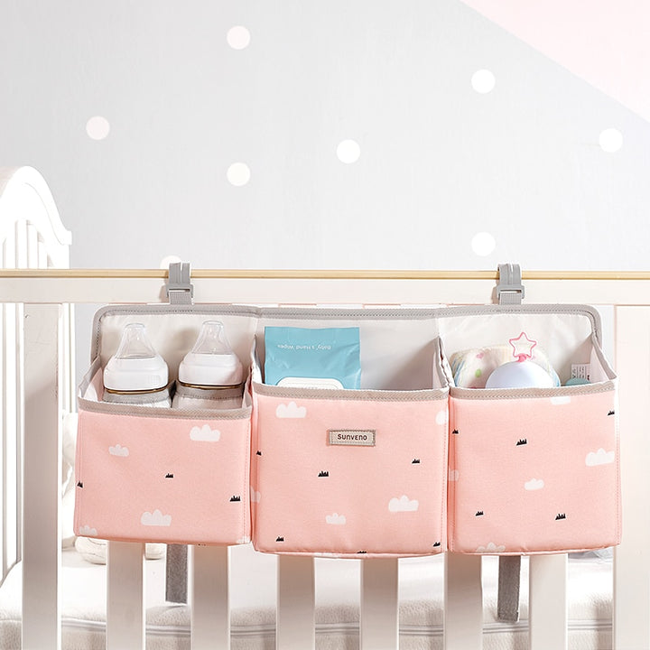 Portable waterproof baby storage organizer - crib hanging storage bag
