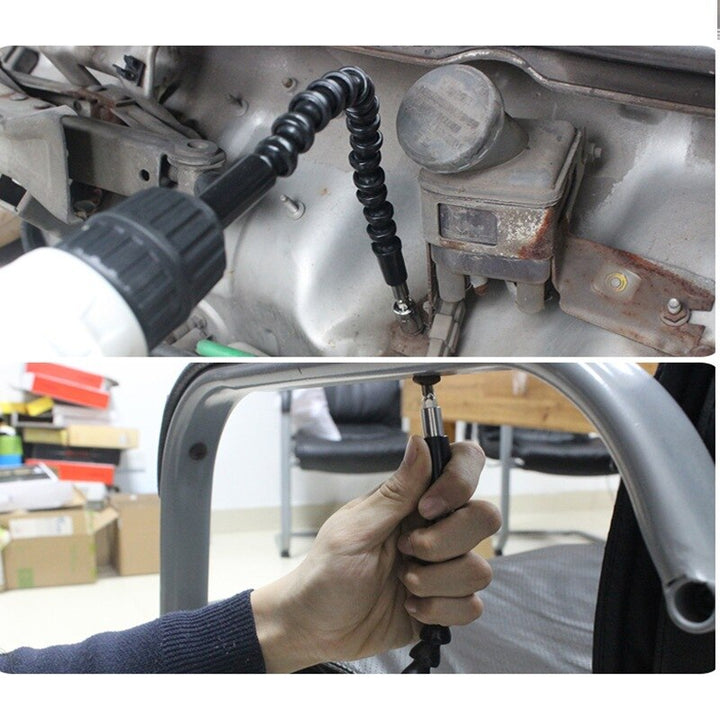 Close-up of the flexible shaft adapter, showcasing its material and flexibility.