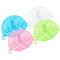 Durable leaf shape rice wash sieve in white color with handle.