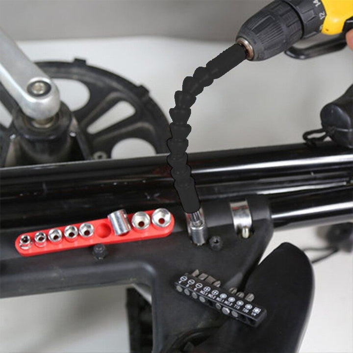 Close-up of the flexible shaft adapter, showcasing its material and flexibility.