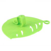 Durable leaf shape rice wash sieve in white color with handle.