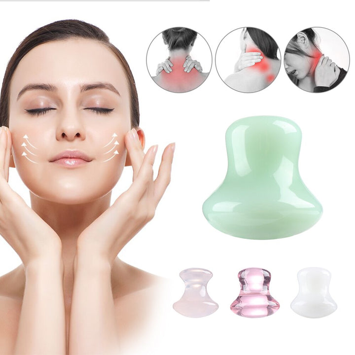 Mushroom jade stone facial roller in use