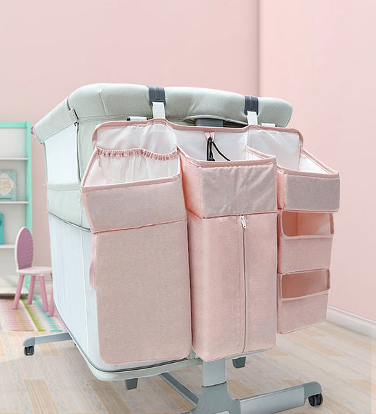 Foldable bedside organizer for baby crib