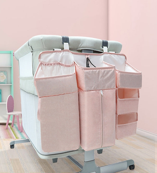 Foldable bedside organizer for baby crib