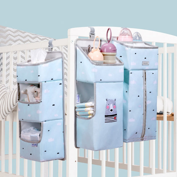 Portable waterproof baby storage organizer - crib hanging storage bag