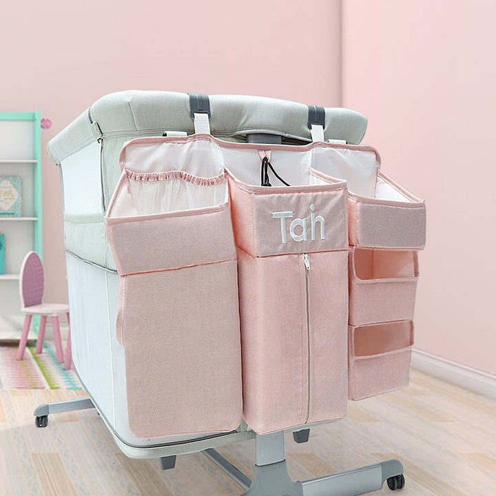 Foldable bedside organizer for baby crib