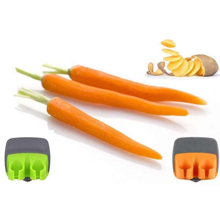 Stainless palm peeler with rubber finger grip.