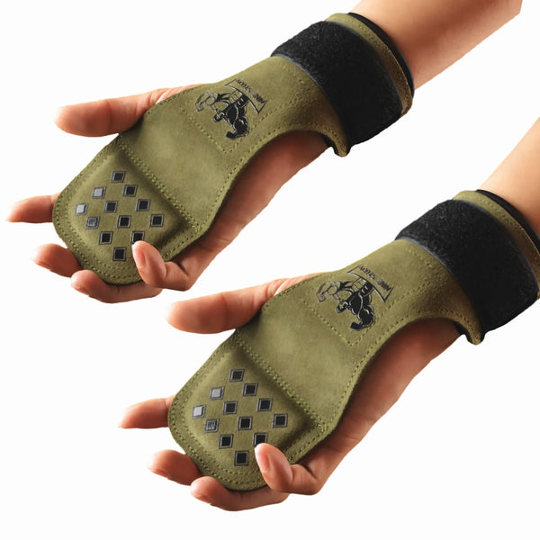 Cowhide gym gloves with adjustable wrist straps