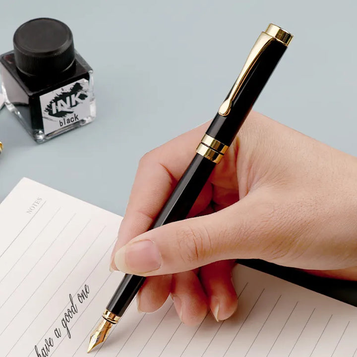 Golden Text Custom Engraving Fountain Pen Ink Gift School Supplies 2024 Stationery Men Luxury High Quality Writing Office Metal