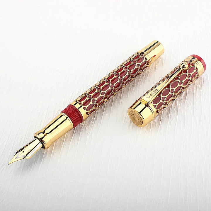 Jinhao Century 100 Fountain Pen Real Gold Electroplating Hollow Out Ink Pens Smoothly Writing F Nib for School Office Business