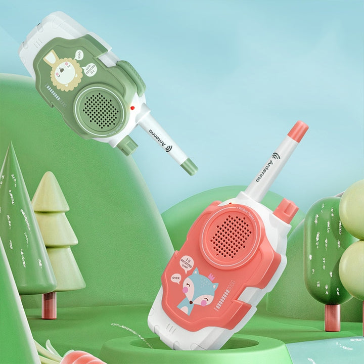 Kids using walkie talkies outdoors