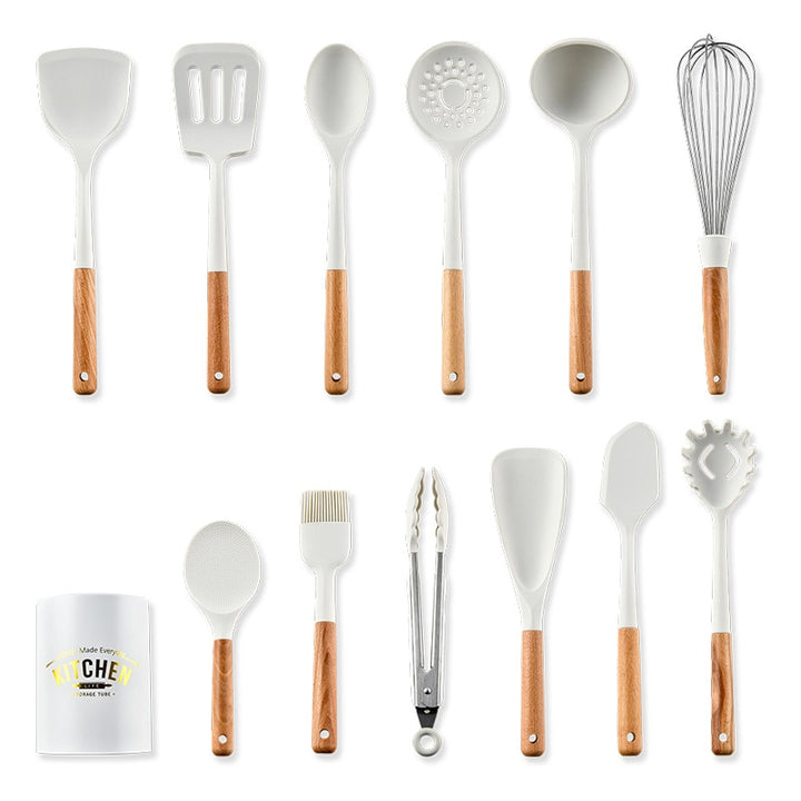 Silicone kitchen set with wooden handle