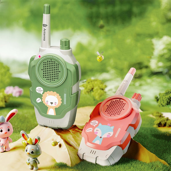 Kids using walkie talkies outdoors