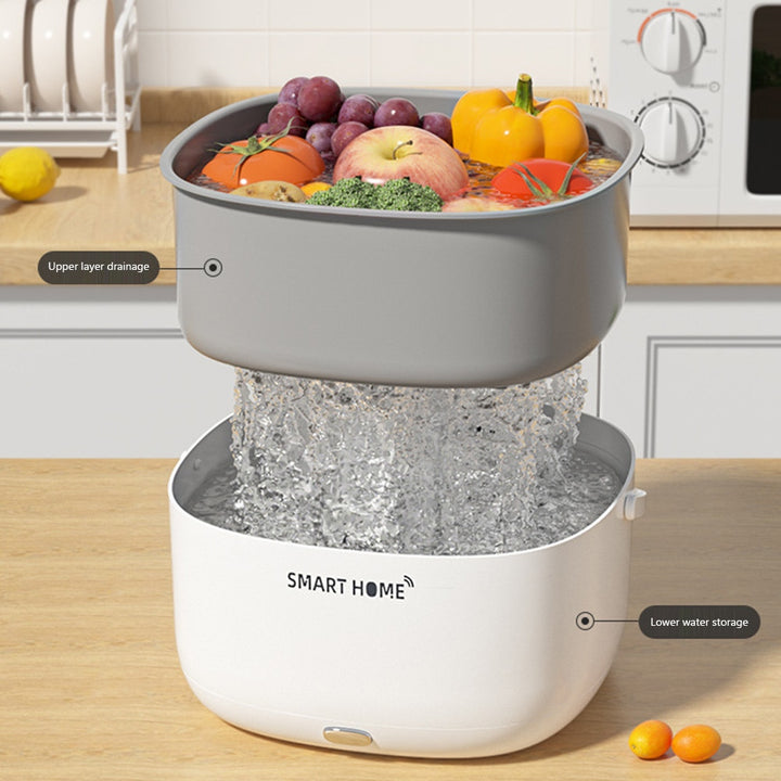 Ultrasonic electric vegetable washer in action.