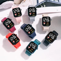 Silicone electronic wristwatch with heart print design