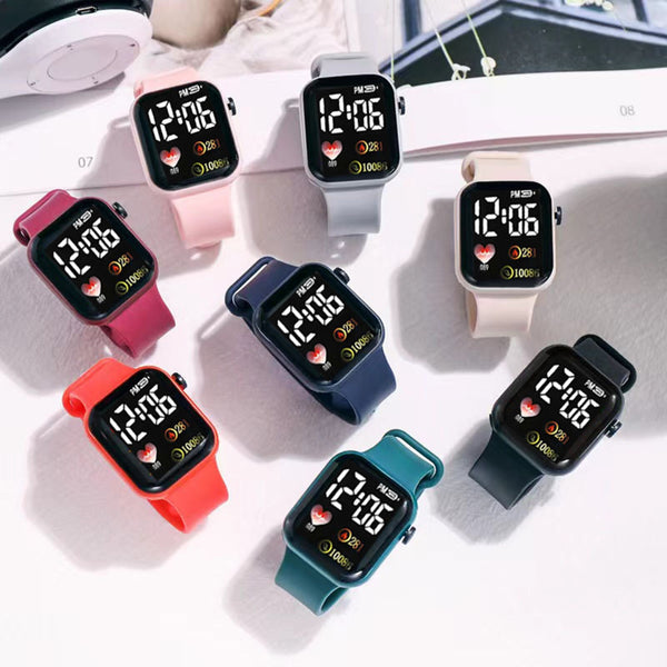 Silicone electronic wristwatch with heart print design