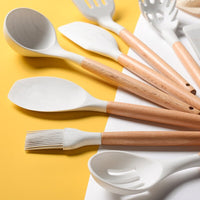 Silicone kitchen set with wooden handle