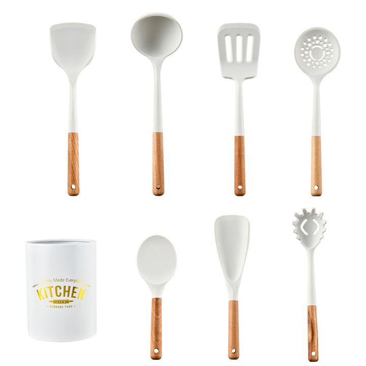 Silicone kitchen set with wooden handle