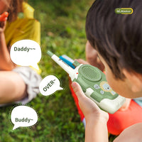 Kids using walkie talkies outdoors