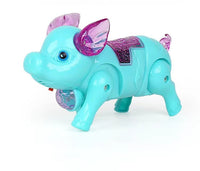 Image of the adorable walking pig toy with lights and leash, walking on the floor.