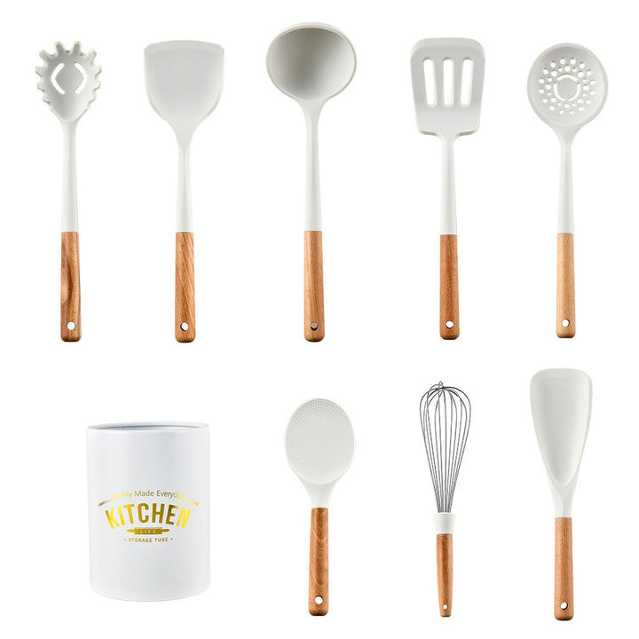 Silicone kitchen set with wooden handle