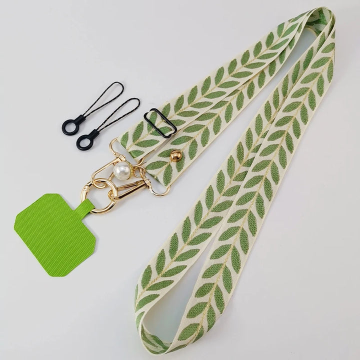 Long Crossbody Phone Lanyard Adjustable Neck Strap Wide Cloth Neckband Strap Rope Women's Pearl Hanging Anti-Lost Phone Lanyard