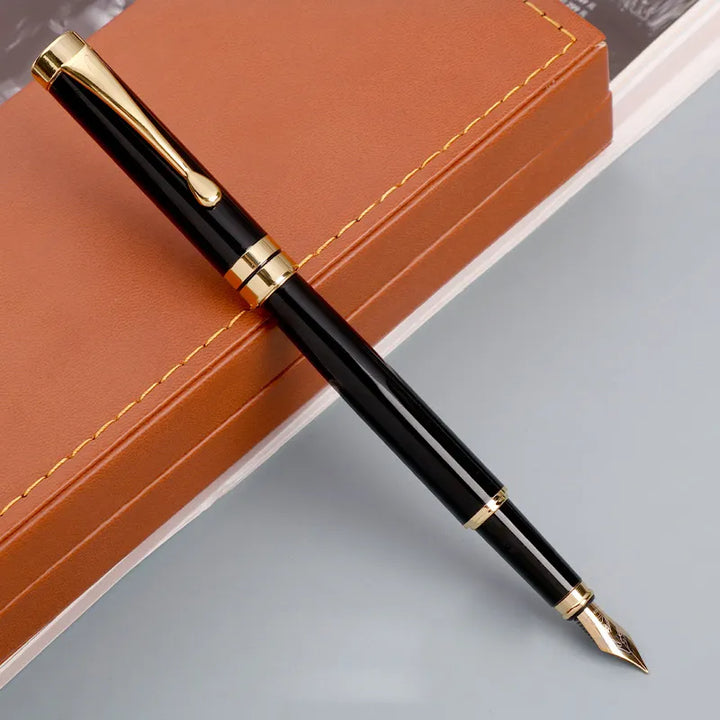 Golden Text Custom Engraving Fountain Pen Ink Gift School Supplies 2024 Stationery Men Luxury High Quality Writing Office Metal
