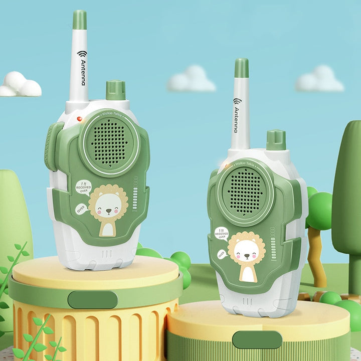Kids using walkie talkies outdoors