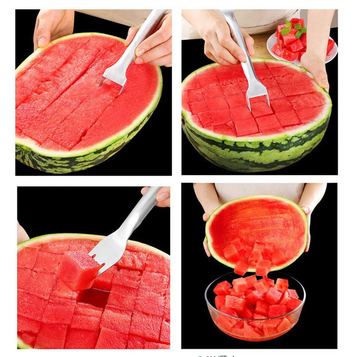 Stainless steel watermelon cutter and fork set