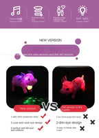 Image of the adorable walking pig toy with lights and leash, walking on the floor.