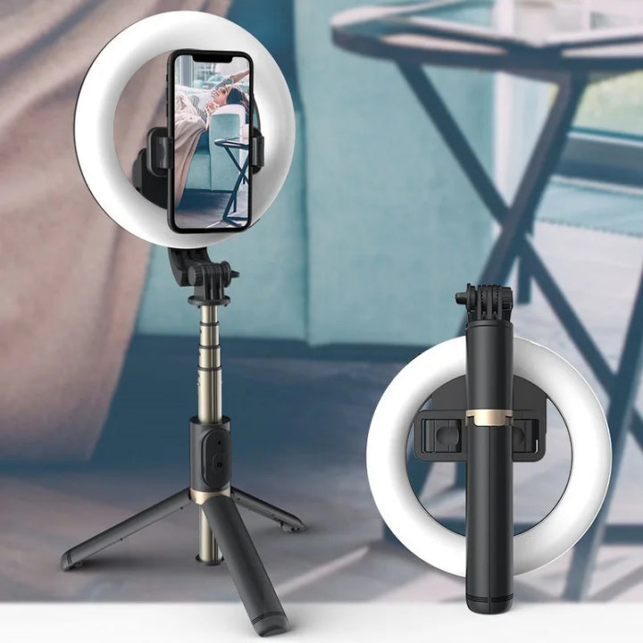4-in-1 Wireless Selfie Stick Tripod Ring Light Front View