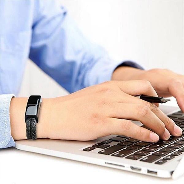 Leather Mini USB Bracelet Charger Front View