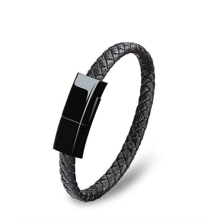 Leather Mini USB Bracelet Charger Front View