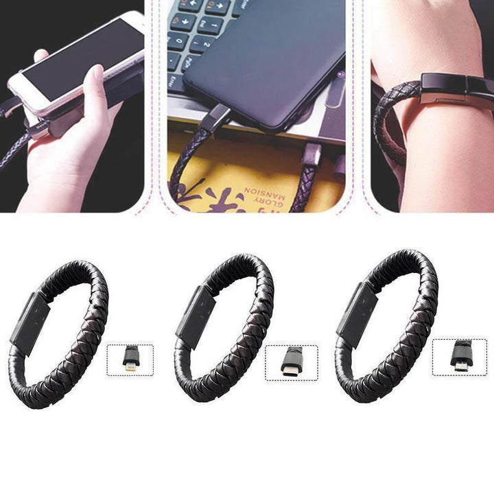 Leather Mini USB Bracelet Charger Front View