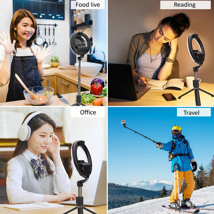 4-in-1 Wireless Selfie Stick Tripod Ring Light Front View
