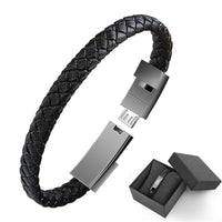 Leather Mini USB Bracelet Charger Front View