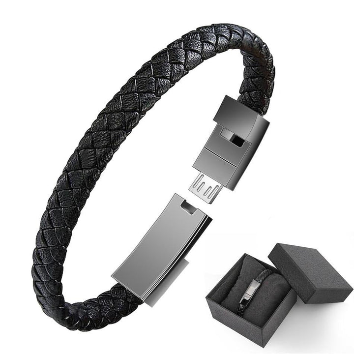 Leather Mini USB Bracelet Charger Front View
